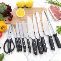 Ensemble de couteaux de cuisine en acier inoxydable gravé de 18 pièces avec manche en ABS, bloc en bois Pakka - Durable et éco-responsable