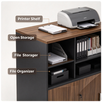Armoire de rangement de bureau moderne en bois avec portes verrouillables et étagère ouverte, support d'imprimante pour le rangement de fichiers à domicile