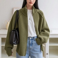 Cardigan en tricot décontracté pour femme, automne-hiver, de haute qualité, couleur unie, col montant, anti-boulochage, 100 % acrylique, vente en gros
