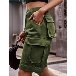 FOXA Women's Elastic Waist Cargo Shorts Multi Pockets Loose Fit Casual Bermuda Shorts - Product Image 3