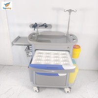 Chariot d'urgence médical professionnel moderne pour hôpital, en plastique, 5 tiroirs, avec support pour perfusion et défibrillateur, pour USI, ER et clinique