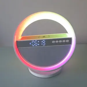 Lonvel kablosuz şarj masa lambası Led masa lambası ev dekorasyon hoparlör saat Alarm ile akıllı G5 RGB gece lambası telefon tutucu