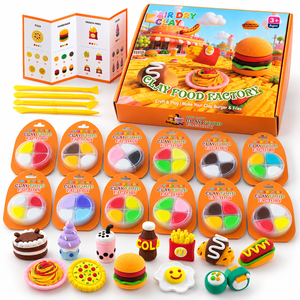 Ensemble de pâte à modeler à séchage à l'air pour enfants, thème alimentaire, burger, pizza, dessert, jeu créatif éducatif avec outils, OEM ODM - Product Image 1