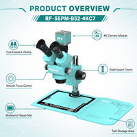 Microscope biologique stéréoscopique trinoculaire RF4 avec caméra 4K grand angle, zoom 6,5X-55X, champ de vision large pour échantillons biologiques