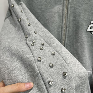 Fabricants de sweats à capuche zippés à épaules tombantes Designer personnalisé sweat à capuche surdimensionné lourd strass sweats à capuche zippés - Product Image 4