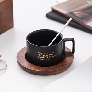 Luxury Ceramics Coffee Gift Set with Wooden Tray Gold <b>Mug</b> and Spoon Handmade Exquisite Design <b>Mug</b> Set Laser Logo - Product Image 3
