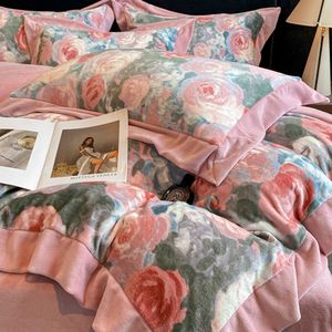Luxury French Milk Velvet Four-Piece <strong>Bedding</strong> Set Thickened Double-Sided Duvet Cover Princess Style Oil Painting Disposable Home - Product Image 6