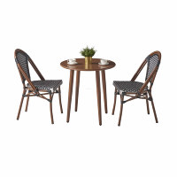 Ensemble de table et chaises en rotin style bistrot français pour l'extérieur, table en bambou pour restaurant de rue