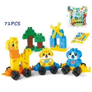 Mainan blok kereta DIY besar warna terang PP anak-anak kecil 71 buah