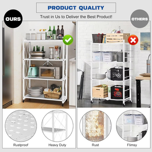 Kệ lưu trữ kim loại có thể gập lại 4 tầng với bánh xe có thể gập lại cho Cuốn Sách & Lưu trữ nhà bếp để trưng bày & Tổ chức - Product Image 5