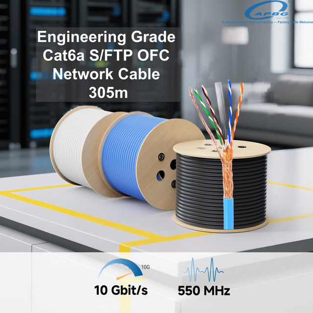 Engineering Grade Cat6a S/FTP OFC Network Cable 305m 4 Pair 23AWG Double Shielded Bulk Custom for Project Wiring Installation