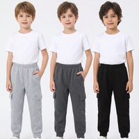 Pantalon cargo en coton pour garçons, mi-lourd, couleur unie, taille élastique, décontracté, respirant, délavage effet neige, poches plaquées longues, longueur intégrale, tricoté