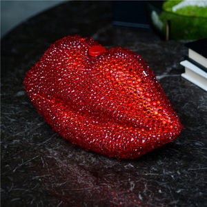 Bolso de Mano de Lujo para Mujer, Diseño de Labios Rojos, con Cadena, Correa Cruzada, Satinado, Brillante, con Cristales de Imitación, para Fiestas Nocturnas, Bodas - Product Image 4