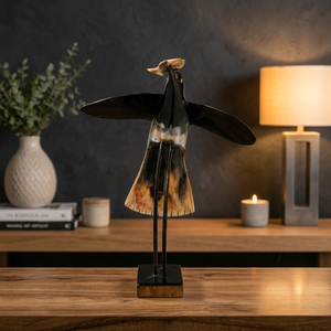 Sculpture artisanale en bois rustique d'oiseau et de branche, écologique, pour décoration intérieure de table de salon, provenant d'Orissa - Product Image 5