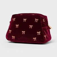 Großhandel Rote Samt-Kosmetiktasche mit Schmetterlingsmuster, Tragbare Reißverschluss-Reisetasche, Make-up-Organizer mit Individuellem Logo für Frauen