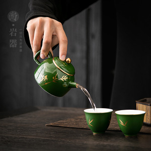 Service à thé vert émeraude, une théière, deux tasses, simple service à thé Kung Fu pour cadeaux d'affaires - Product Image 3