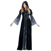 Robe de sorcière gothique à manches évasées et motif tête de mort pour jeu de rôle TV, déguisement pour maison hantée et fête d'Halloween