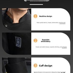 Uniforme de <span class=keywords><strong>chef</strong></span> personnalisé à manches longues pour l'automne et l'hiver, imperméable, respirant, en polyester tricoté, avec détection d'aiguille en relief, pour restaurant - Product Image 4