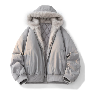 Parka de travail en coton unisexe, col en fourrure, épaisse, style couple, à capuche, pour automne et hiver - Product Image 1