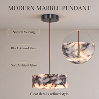 Lampe suspendue en forme de tambour en marbre veiné, câble réglable, LED, pour table à manger, salon, îlot de cuisine, décoration