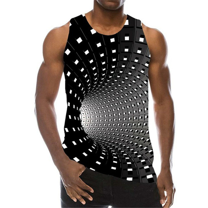 Fitspi Tank Top Men - Psychedelic 3D Print Hole Sleeveless