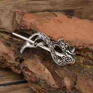 Pasador de Pelo Vikingo Retro con Dragón Plateado, Diseño Exquisito con Nudo Celta y Patrón Serpentino, Estilo Gótico Punk, Tejido Personalizado - Product Image 1