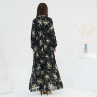 Accessoires de vêtements musulmans traditionnels nouveau modeste imprimé fleuri à volants à manches longues Maxi Hijab robe Abaya fête décontracté été