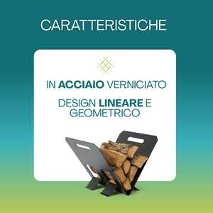 Porta Legna per Caminetto in Acciaio Nero Opaco 40x29x26 Cm Design Moderno con Maniglie Integrate - Product Image 3