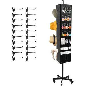 Mingtang 3 Sides Metal Pegboard Floor Standing 360 Degree Rotating Jewelry Display Stand With Rotating Casters