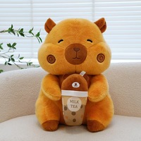 Boneka Kapibara Lucu Warna Cokelat dengan Teh Susu, Mainan Boneka Kapibara Isi Dakron, Hadiah untuk Anak-Anak