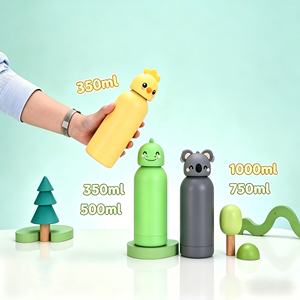 Bouteille d'eau en métal à double paroi, sans BPA, de qualité alimentaire, écologique, avec couvercles 3D en forme d'animaux pour enfants - Product Image 4