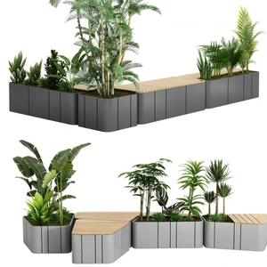 Set Moderno da Esterno in Ferro Battuto con Fioriera in Legno Massiccio e Panchina a 2 Posti per Negozi di <span class=keywords><strong>Tè</strong></span> e Ristoranti - Product Image 2