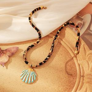 2025 nuevo diseño verano océano playa Sexy leopardo cuerda Acero inoxidable oro Gran Sol mariposa serpiente esmalte azul Shell collar - Product Image 2