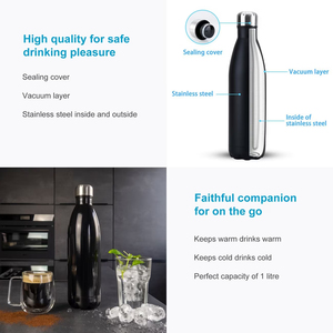 Black Stainless Steel Vacuum Tumbler Insulated Water Bottle Portable Straight <b>Cup</b> for Travel Gym Outdoor - Product Image 3
