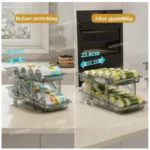 Distributeur de bière automatique à 2 niveaux, boîte de rangement extensible en plastique pour réfrigérateur, cuisine, aliments et boissons en conserve - Product Image 5