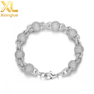 Luxury 18K Gold Bead Chain Bracelet with Full Diamond Round Bead Iced Out Design for <b>Men</b> Women Fine Jewelry Bracelets <b>Bangles</b> - Product Image 4