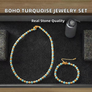 工場直販 レディースネックレス＆ブレスレットセット ハンドメイド ターコイズビーズ ビーチアクセサリー - Product Image 3