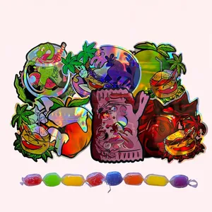 Sacs en Mylar holographiques imprimés sur mesure avec fermeture thermoscellée, résistants à l'humidité, pochettes verticales de forme spéciale pour l'emballage de snacks - Product Image 1