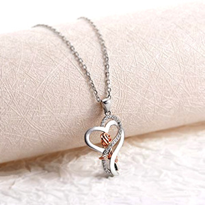Collana con Ciondolo a Cuore e Rosa per Donne, Design Floreale Traforato, Accessorio per Uso Quotidiano, Gioiello di Moda - Product Image 2