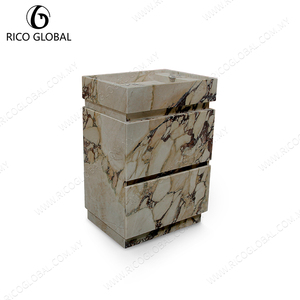 Tocador de baño de mármol de primera calidad, lavabo de cerámica, carcasa de aluminio, incluye gabinete de espejo, para hoteles, resorts, casas de lujo - Product Image 5