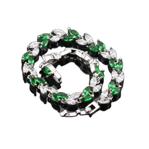 PES Jewellery Set! White Topaz Green Emerald 925 Silver Necklace Pendant Earrings Ring Bracelet (PES50-029)
