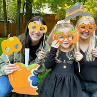 Grand motif de bonheur : Lunettes et masque à thème citrouille - Accessoires de photomaton d'automne - Décorations de Thanksgiving et d'Halloween - Décoration d'automne
