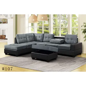 China Supplier European style black faux leather fabric L shape 7 seat corner sofa set furniture reclinable sectional sofa