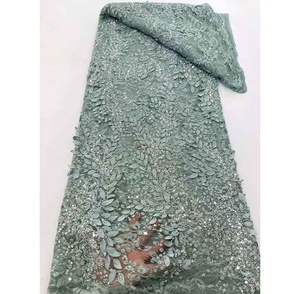 Robe en dentelle africaine Styles de luxe blanc perlé cristal strass tissu dentelle d'Europe pour vêtements femmes - Product Image 5