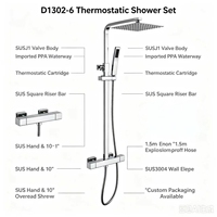 Ensemble de douche carré à température constante en acier inoxydable, avec jets pluie chaud/froid chromés et haute pression, vente en gros