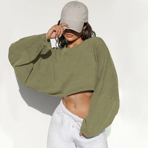 HENGYU sweat-<span class=keywords><strong>shirt</strong></span> décontracté pour femmes recadrée Yoga Gym entraînement sweat-<span class=keywords><strong>shirt</strong></span> pour femmes pull à capuche hauts - Product Image 2