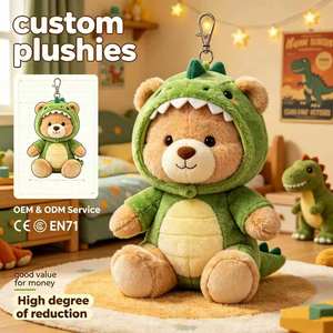 Llavero de peluche de oso con disfraz de <span class=keywords><strong>dinosaurio</strong></span> personalizado al por mayor, colgante de peluche, accesorio lindo para bolso con temática de <span class=keywords><strong>dinosaurio</strong></span> - Product Image 1