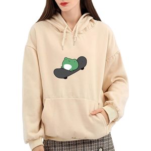 Sweat-shirt décontracté pour femme, à capuche, à manches longues, en coton, motif grenouille skater mignon, abricot, XXL - Product Image 2