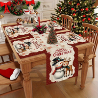 Set Taplak Meja dan Alas Makan Natal Motif Manusia Salju dan Rusa Kutub, Alas Meja Linen untuk Dekorasi Dapur dan Ruang Makan saat Liburan