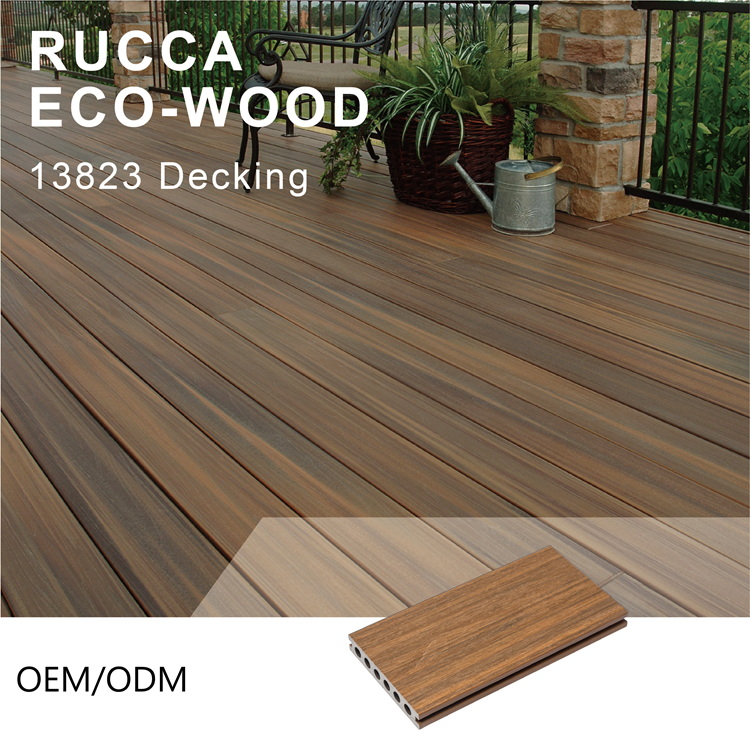 ขายส่งคอมโพสิตชั้น Decking สวนสนามเด็กเล่นชั้นคอมโพสิต Hollow Wpc Decking ออกแบบ Decking 138 * * * * * * * 23มม.